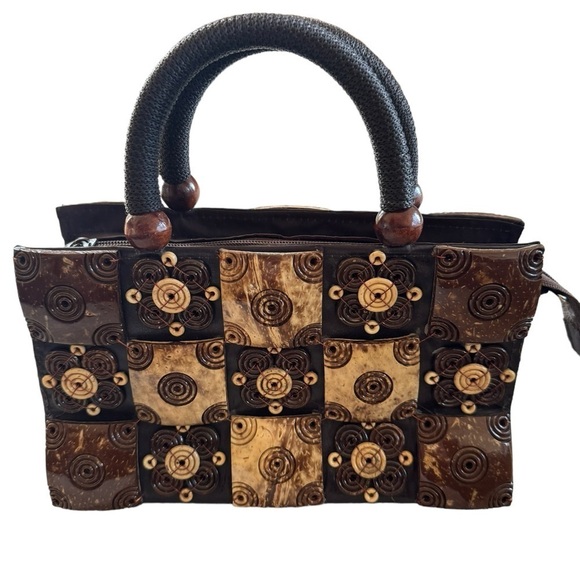 Bathok Koi Handbags - Bathok Koi Vintage Brown Coconut Shell Top Handle Handbag